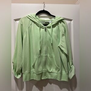 Izod Women’s Lime Green Zip-Up Sweatshirt with hood.  Size Large.